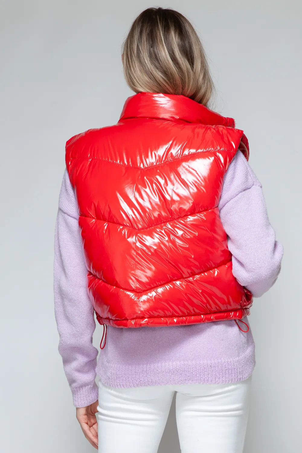 Dove Rosetti — Snobbish Zip Up Turtleneck Shiny Quilted Vest Red Sweater or Cardigan, alternate view 3