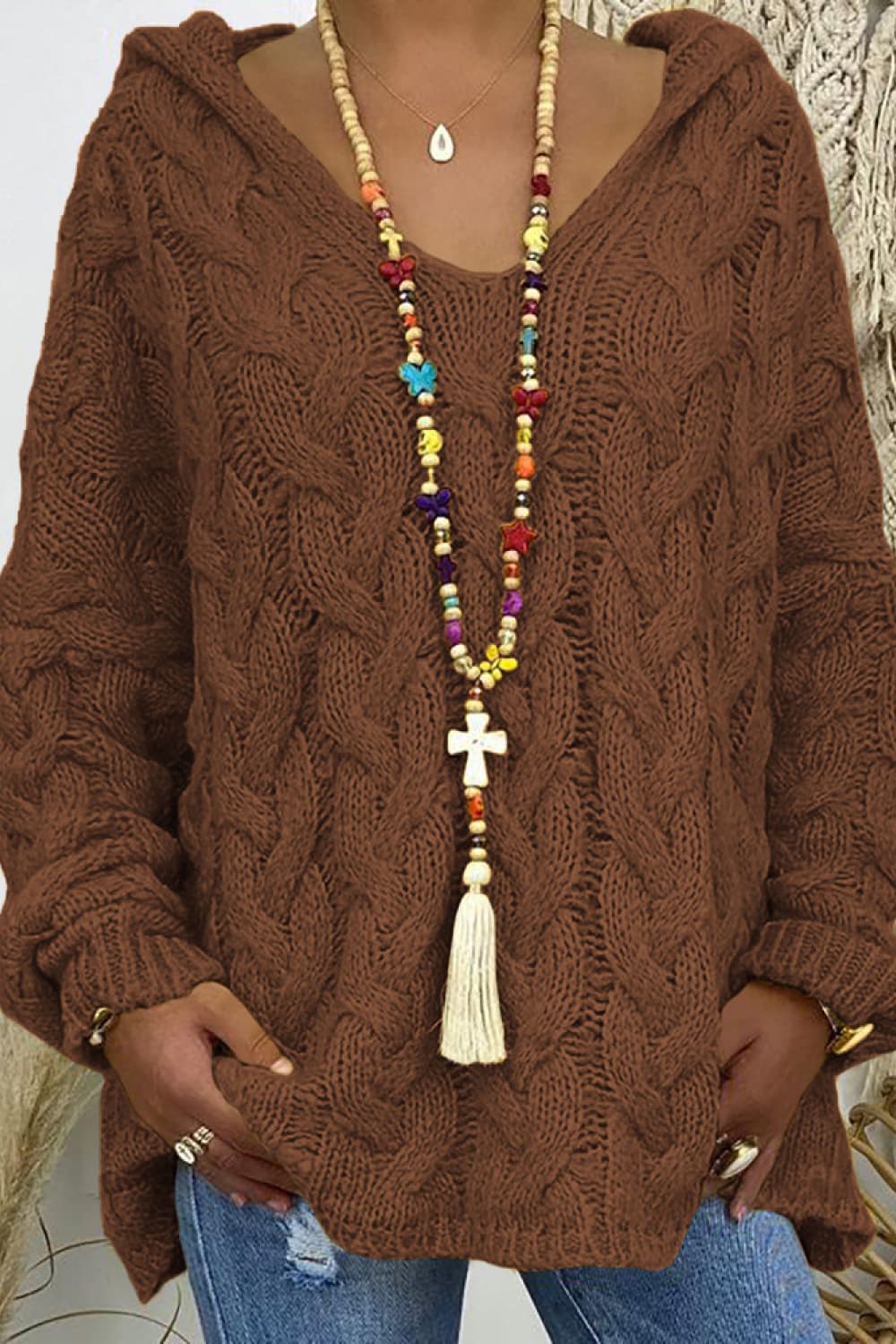 Winter Rivière — Cable-Knit Hooded Sweater, alternate view 3