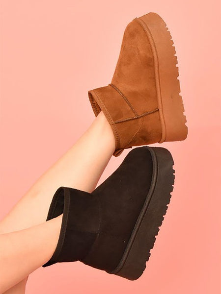 WILD DIVA Suede Round Toe Platform Booties - Opulent Empire