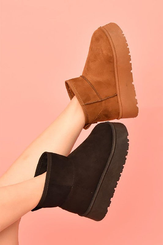 WILD DIVA Suede Round Toe Platform Booties - Opulent Empire
