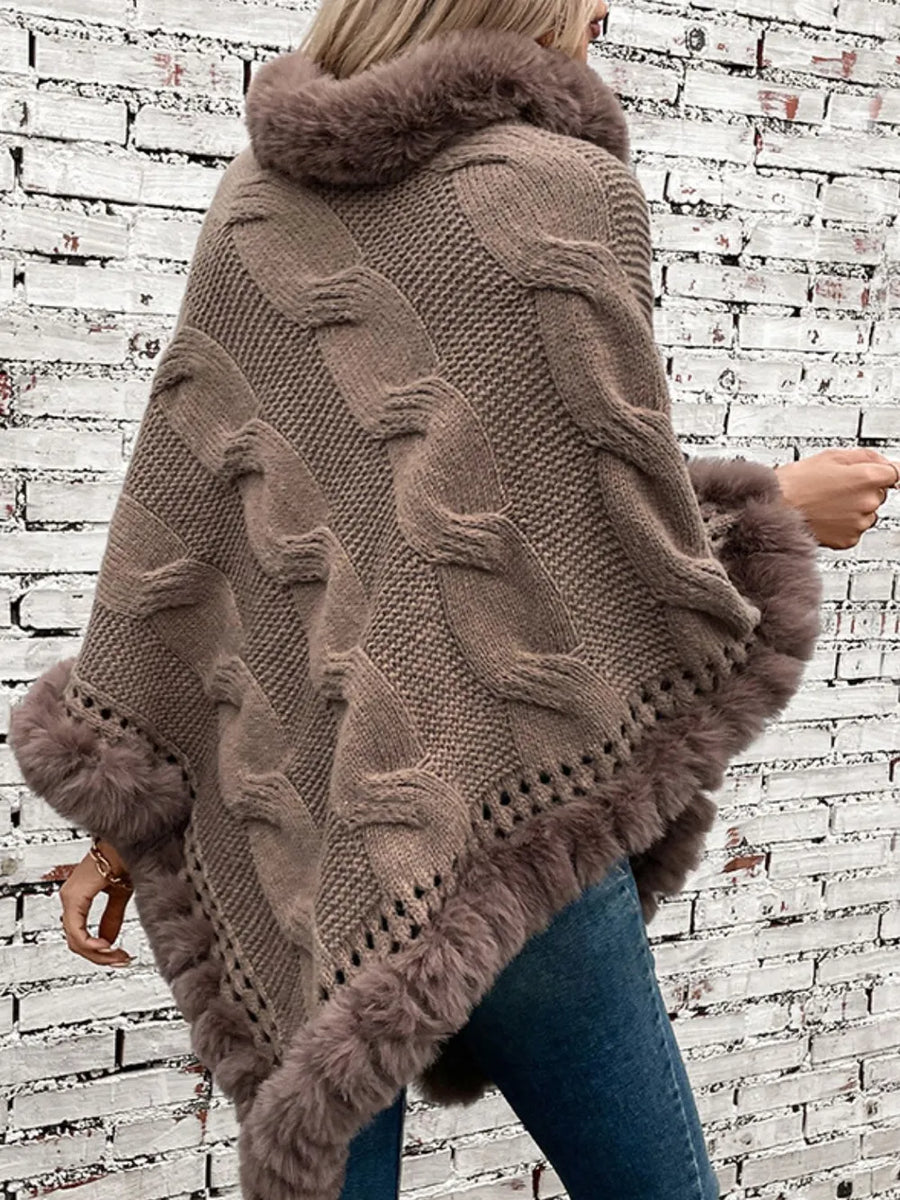 Cove Versailles — Fuzzy Hem Cable-Knit Poncho, alternate view 2