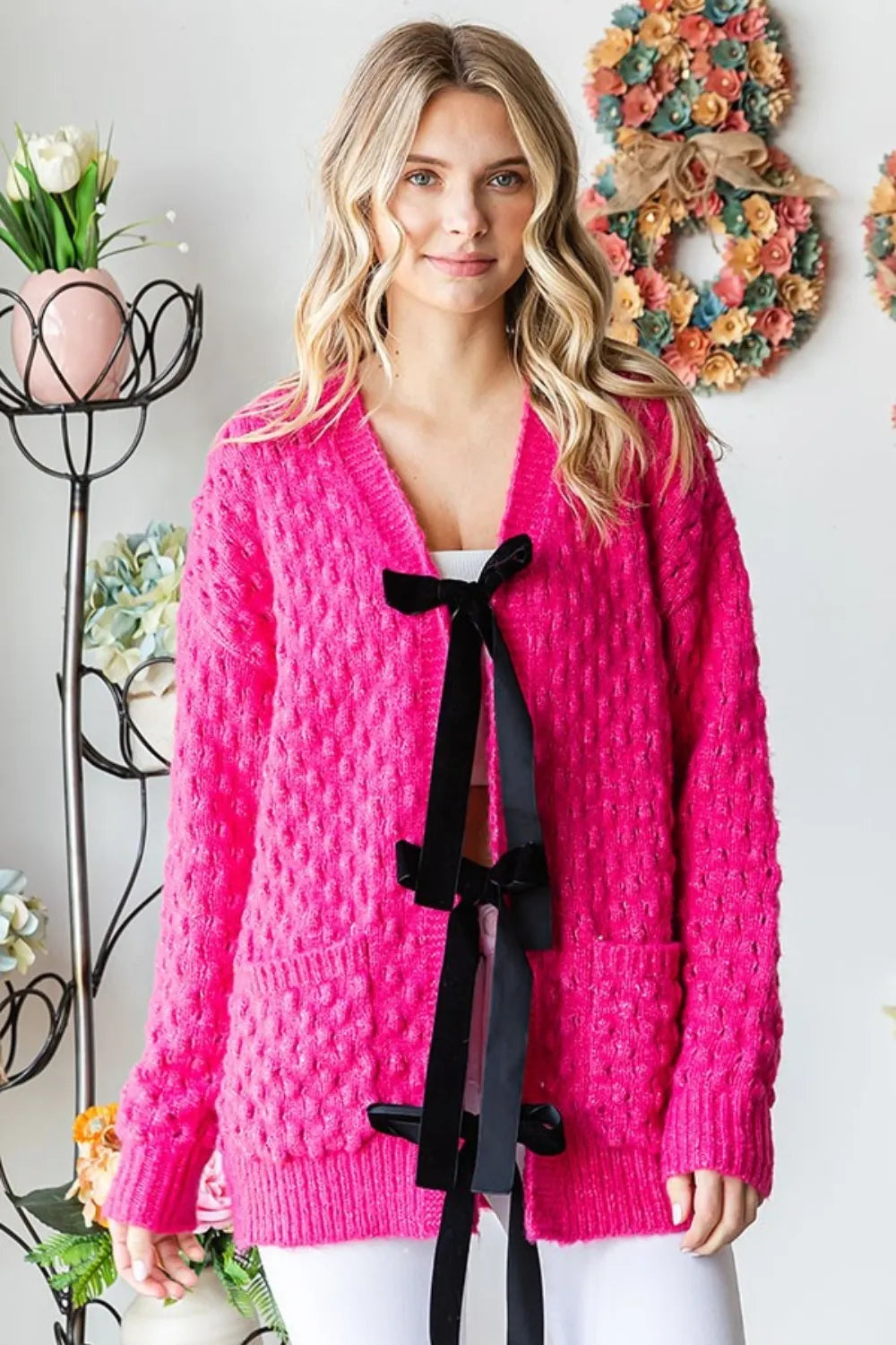 Paris Delacroix — First Love Tie Closure Open Knit Cardigan, alternate view 2