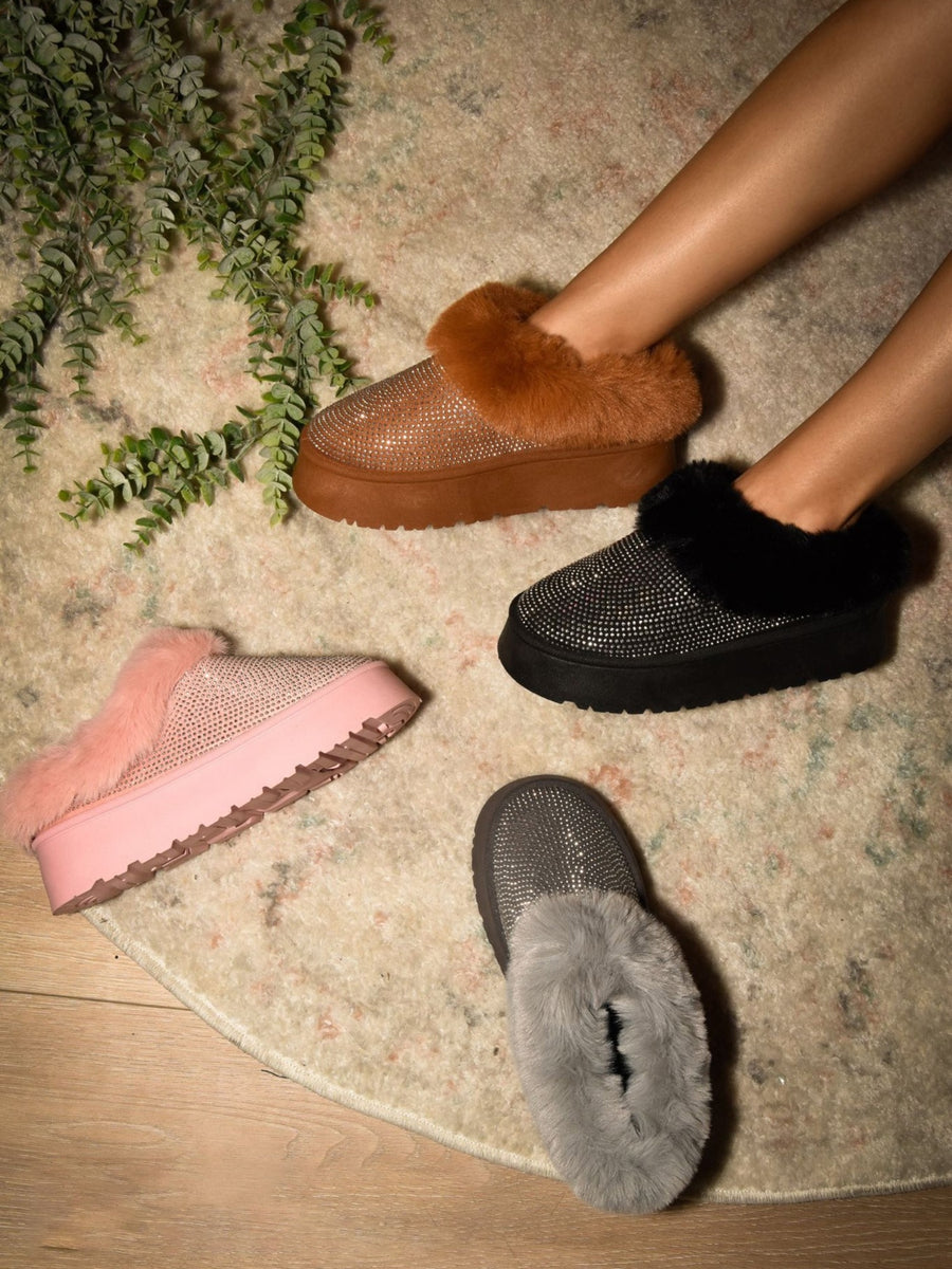 Ocean Laurent — WILD DIVA Embellished Faux Fur Platform Booties Gray Fashion Footwear, alternate view 2