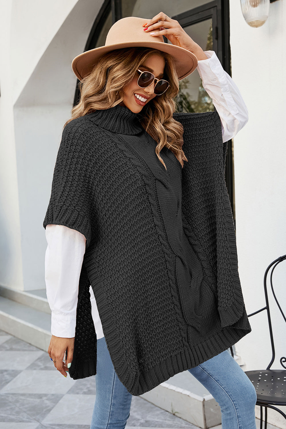 Sol Fontaine — Cable-Knit Turtleneck Slit Sweater, alternate view 5