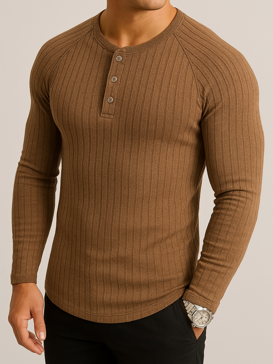 Men's Full Size Ribbed Round Neck Long Sleeve T-Shirt Plus Size - Opulent Empire