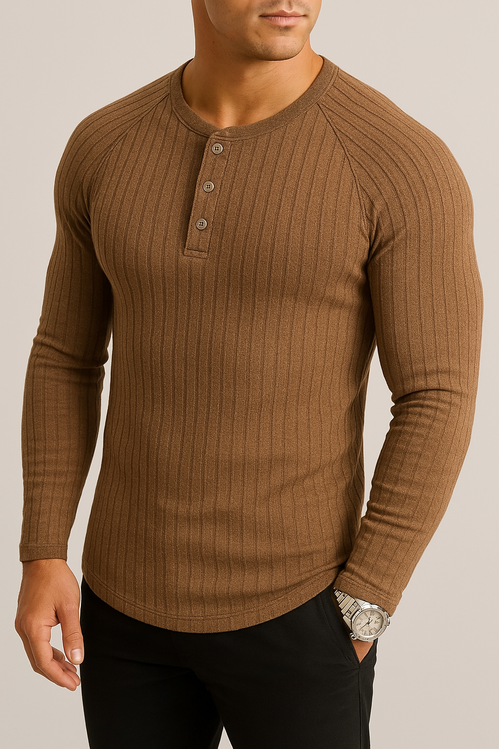 Orlando Beaumont — Men's Full Size Ribbed Round Neck Long Sleeve T-Shirt Plus Size, alternate view 4