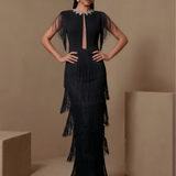 Solenne Marais — Rhinestone Cutout Tiered Fringe Bandage Dress, alternate view 2