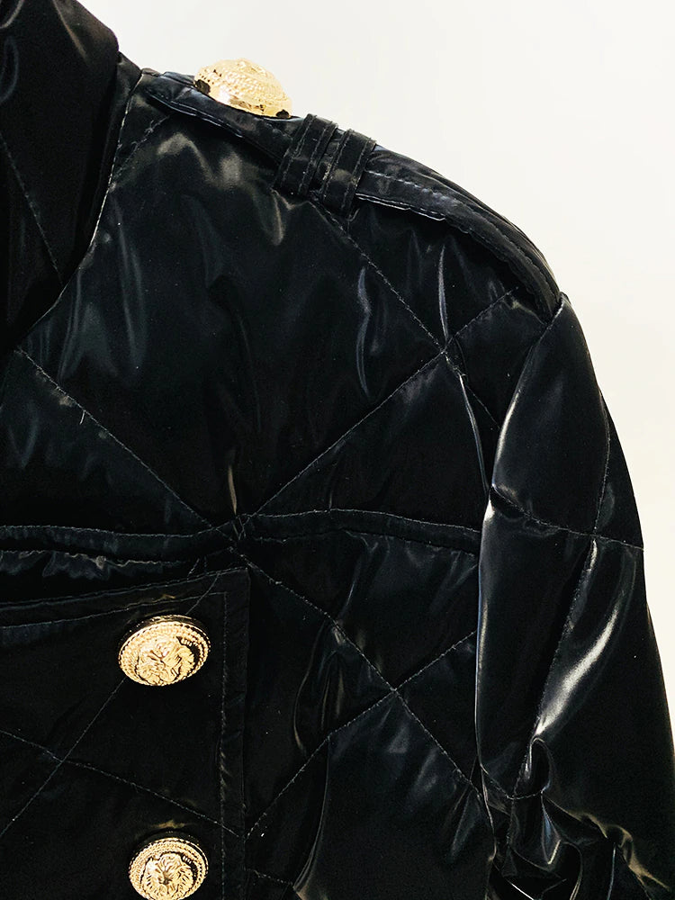 Black Gold Button Puffer Jacket