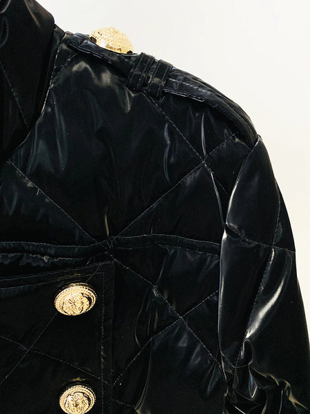 Black Gold Button Puffer Jacket
