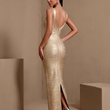 Auréline Duval — Luxury Gold-Foil Bandage Maxi Dress, alternate view 7