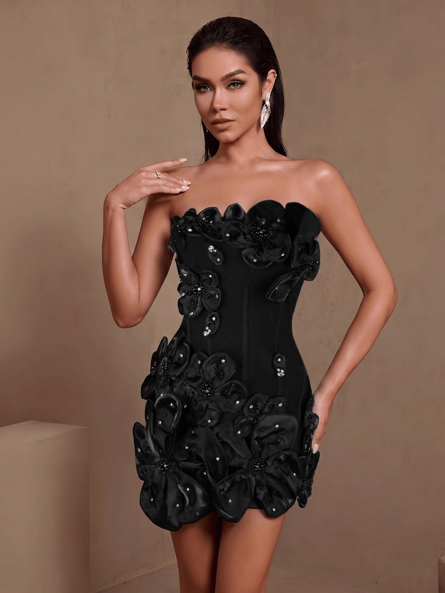 Camélia Voss — Strapless Floral Beaded Bandage Mini Dress, alternate view 8