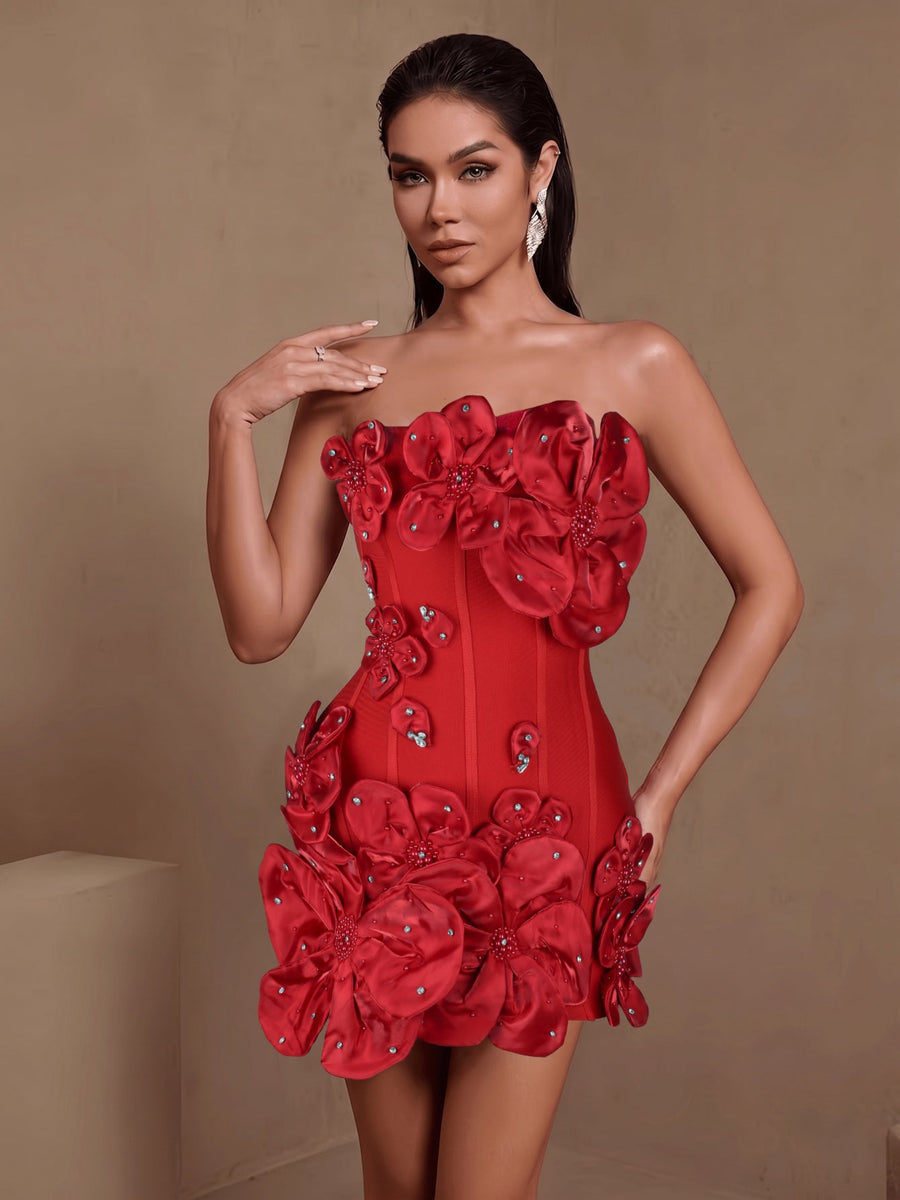 Camélia Voss — Strapless Floral Beaded Bandage Mini Dress, alternate view 3