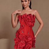 Camélia Voss — Strapless Floral Beaded Bandage Mini Dress, alternate view 3
