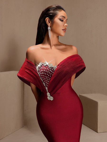 Luxury Diamond Open-Back Maxi Bandage Dress