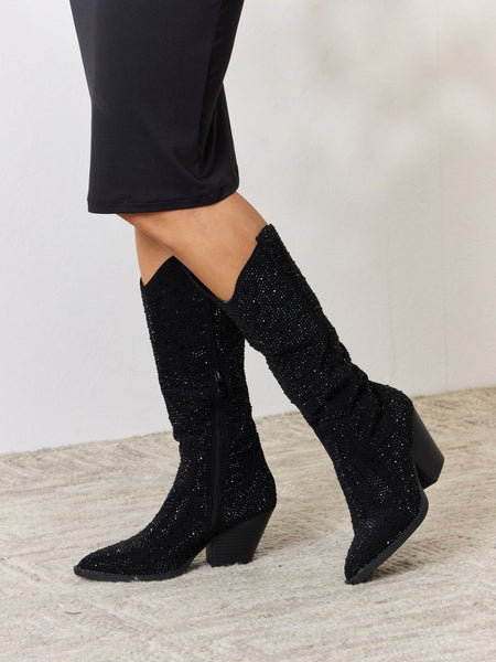 Forever Link Rhinestone Knee High Cowboy Boots - Opulent Empire