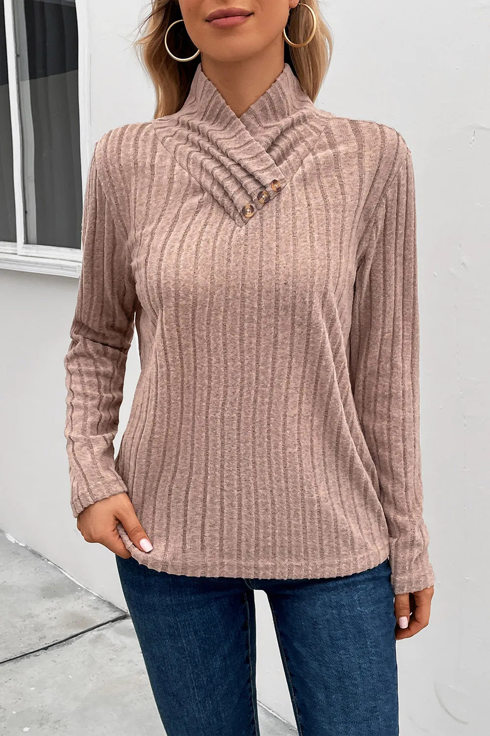 Vale Fontaine — Perfee Ribbed Turtleneck Long Sleeve Sweater