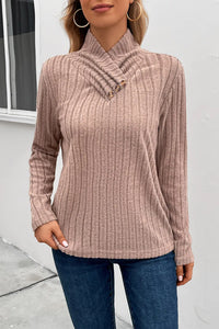 Vale Fontaine — Perfee Ribbed Turtleneck Long Sleeve Sweater