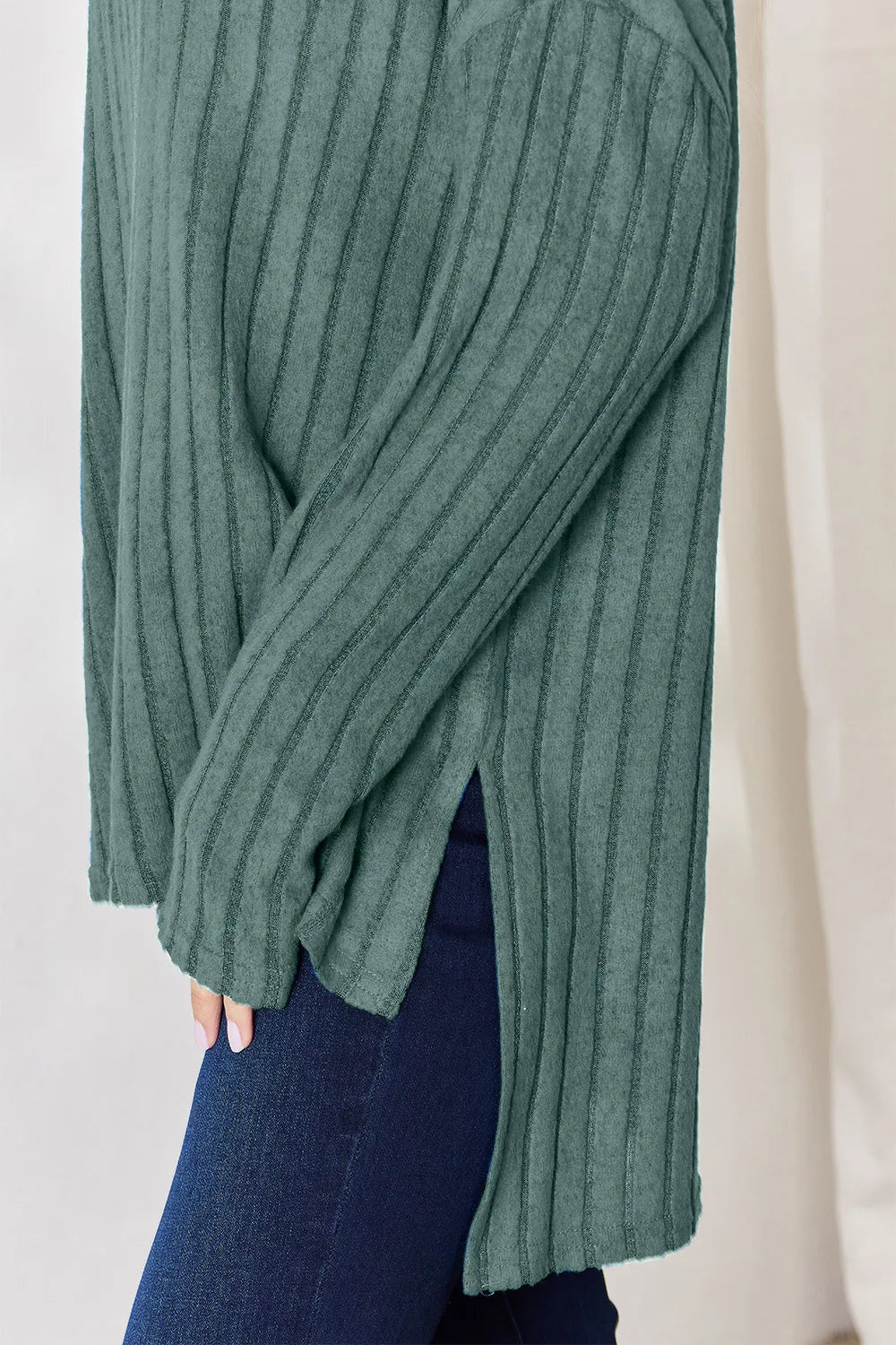 Noa Rousseau — Basic Bae Full Size Ribbed Half Button Long Sleeve High-Low T-Shirt, alternate view 11