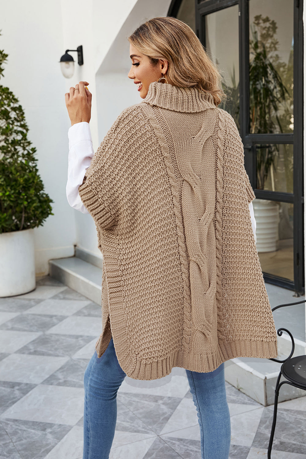 Sol Fontaine — Cable-Knit Turtleneck Slit Sweater, alternate view 2