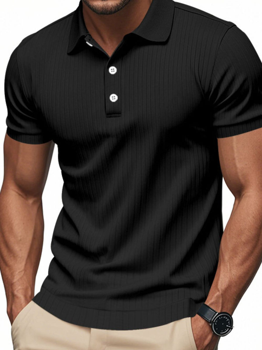 Men's Full Size Ribbed Short Sleeve Polo Plus Size - Opulent Empire