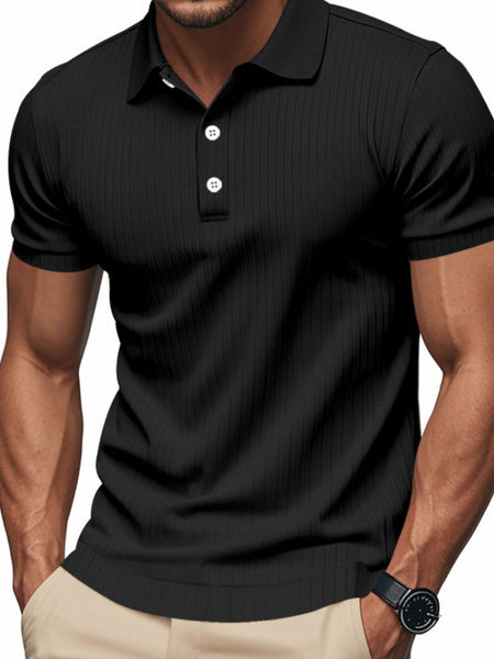 Men's Full Size Ribbed Short Sleeve Polo Plus Size - Opulent Empire
