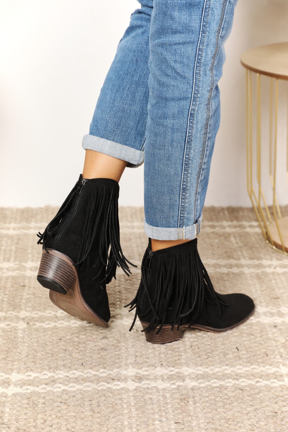 Inez Montclair — Legend Women's Fringe Cowboy Western Ankle Boots Black Women's Fashion Footwear, alternate view 8