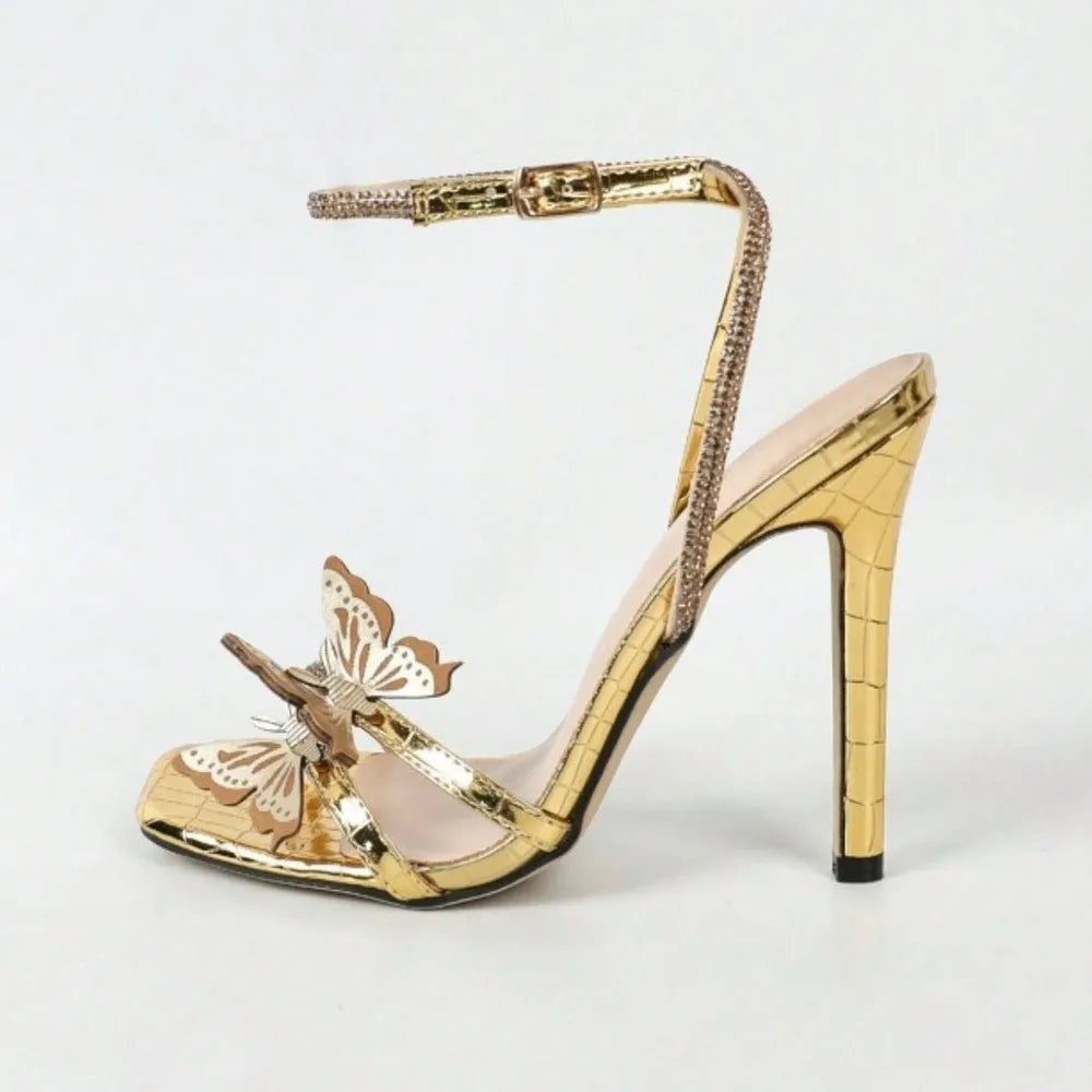 Zephyr Allegra — Open Toe Butterfly Ankle Strap Stiletto Sandals Gold Fashion Footwear, alternate view 5