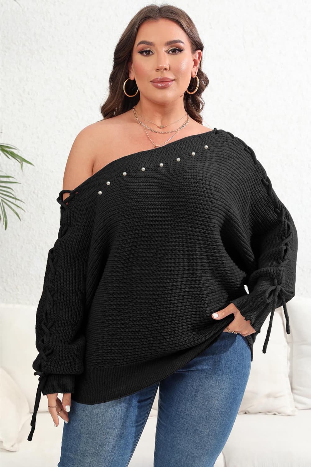 Bellamy Moreau — Plus Size One Shoulder Beaded Sweater, alternate view 5