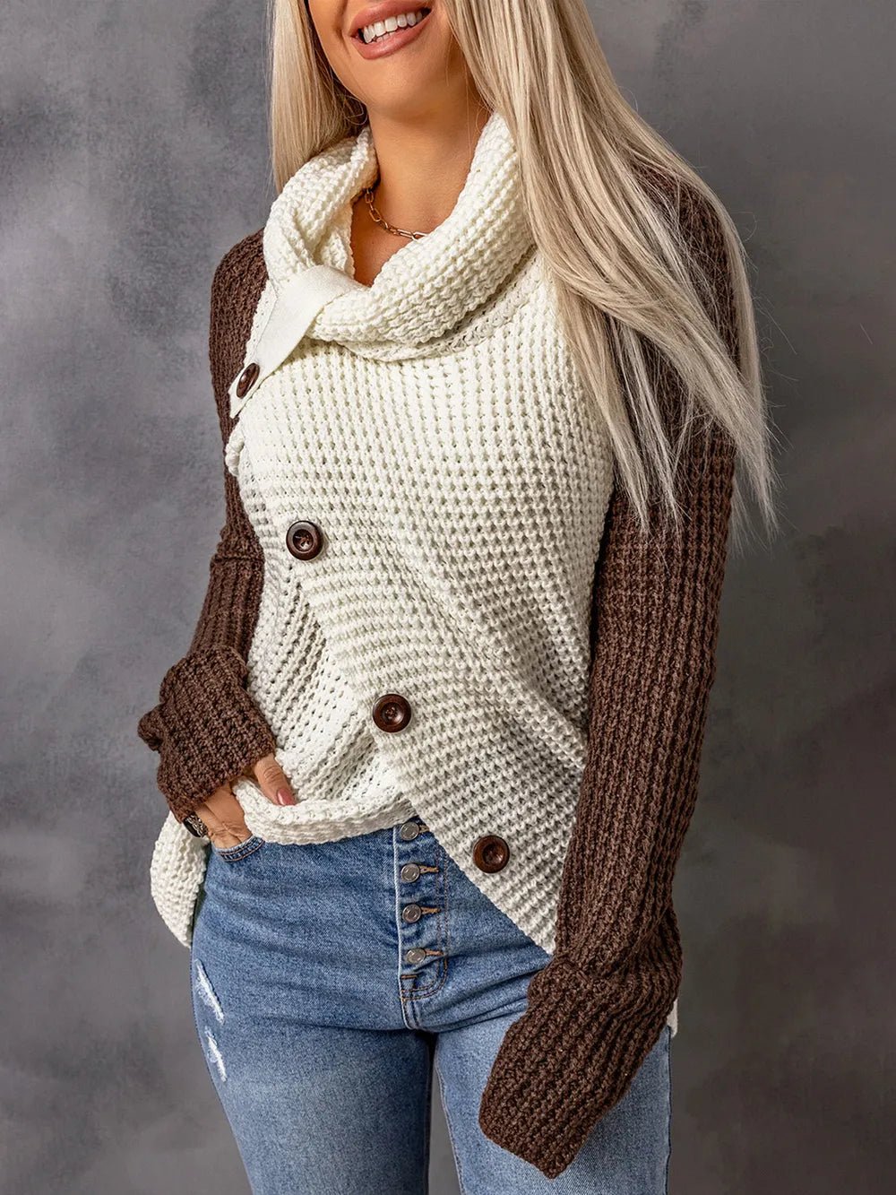 Monroe Rivière — Contrast Decorative Button Turtleneck Sweater, alternate view 3