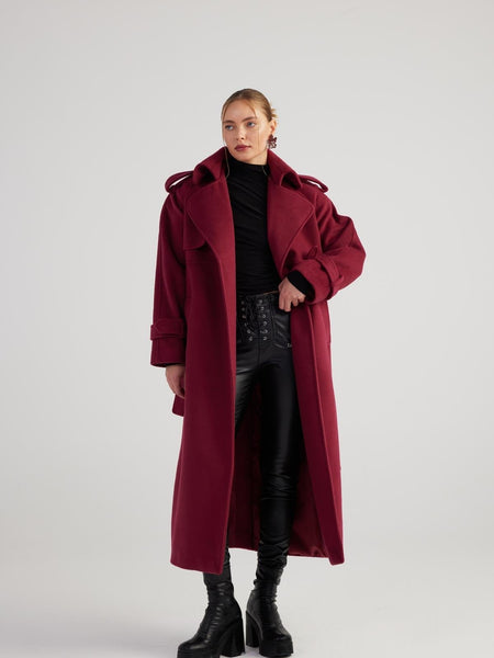Nora Burgundy Cashmere Blend Maxi Coat