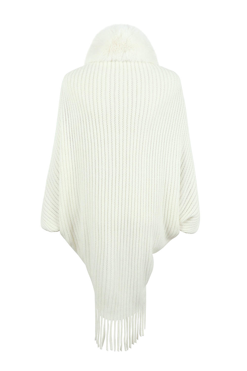 Paris Versailles — Fringe Detail Long Sleeve Ribbed Poncho, alternate view 5