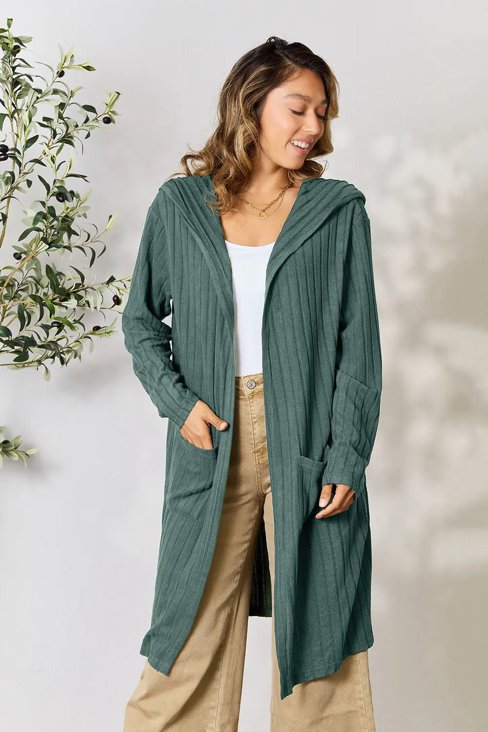 Paris Valmont — Basic Bae Full Size Hooded Sweater Cardigan, alternate view 15