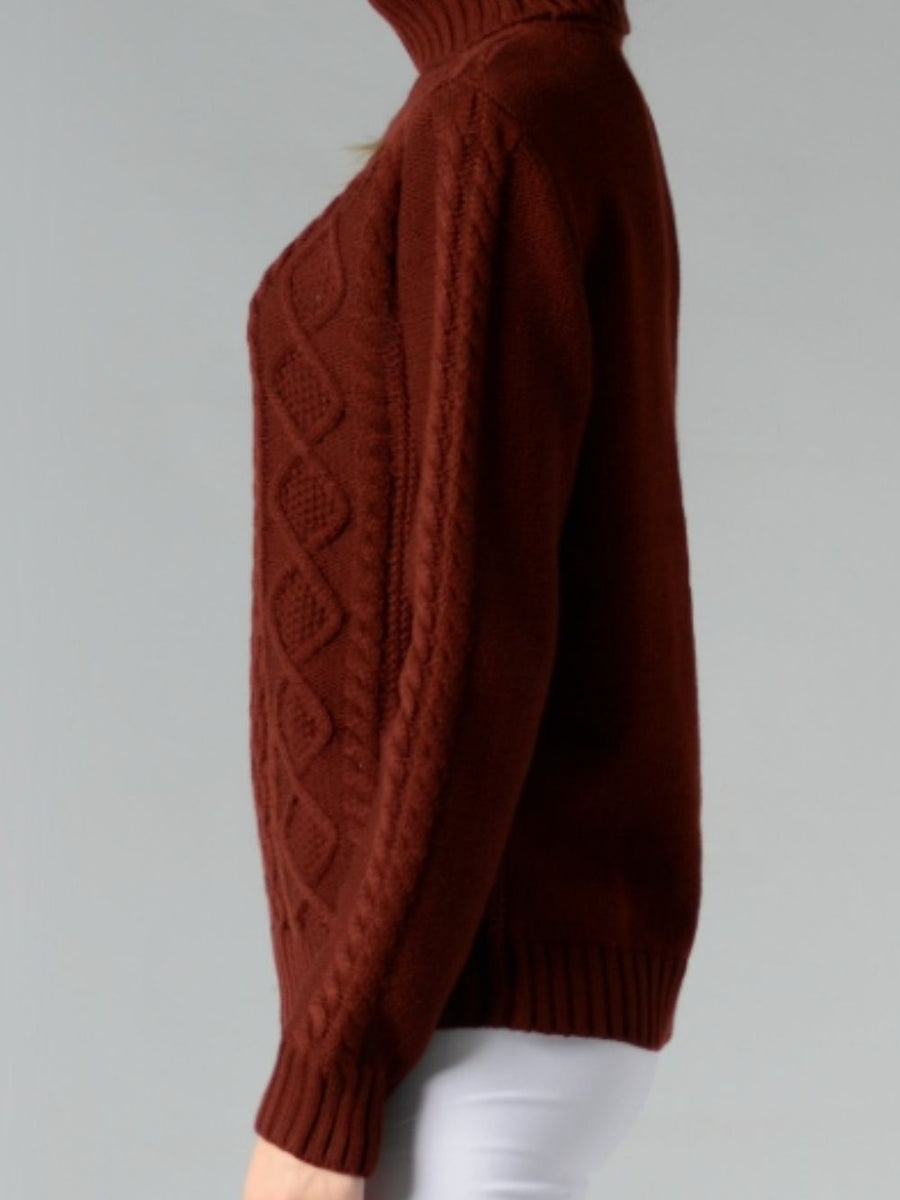 Cable-Knit Turtleneck Long Sleeve Sweater