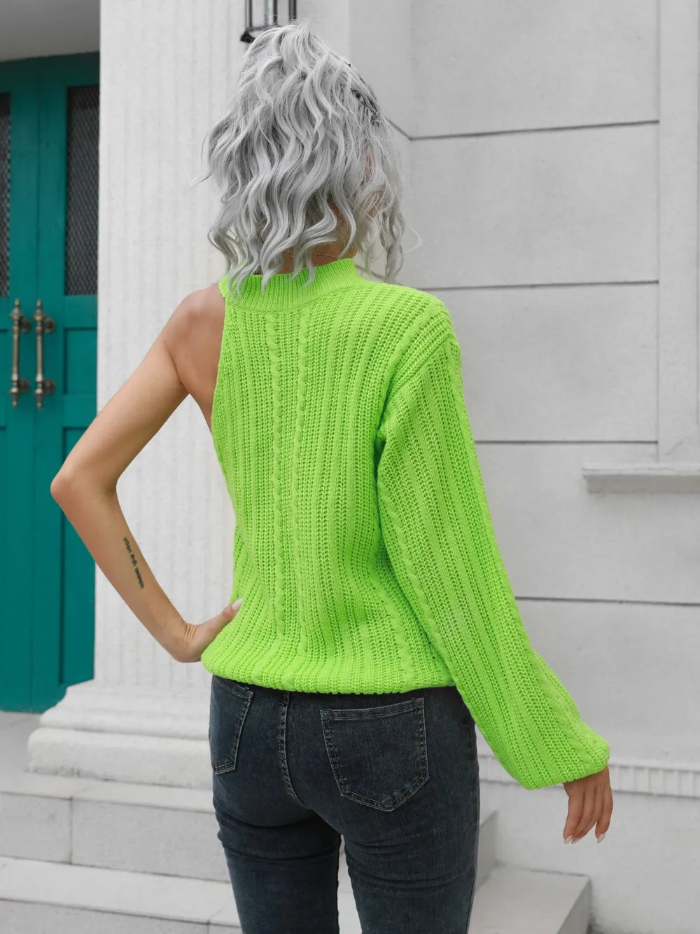 Sasha Valmont — Cable-Knit Round Neck Asymmetrical Sweater, alternate view 10