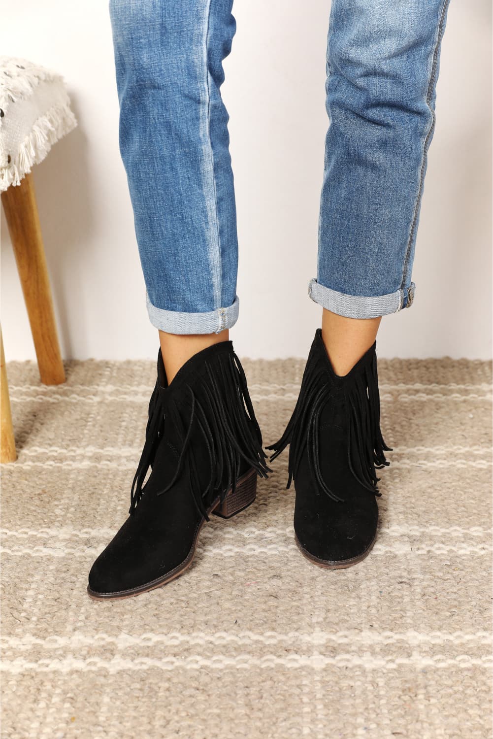 Inez Montclair — Legend Women's Fringe Cowboy Western Ankle Boots Black Women's Fashion Footwear, alternate view 6