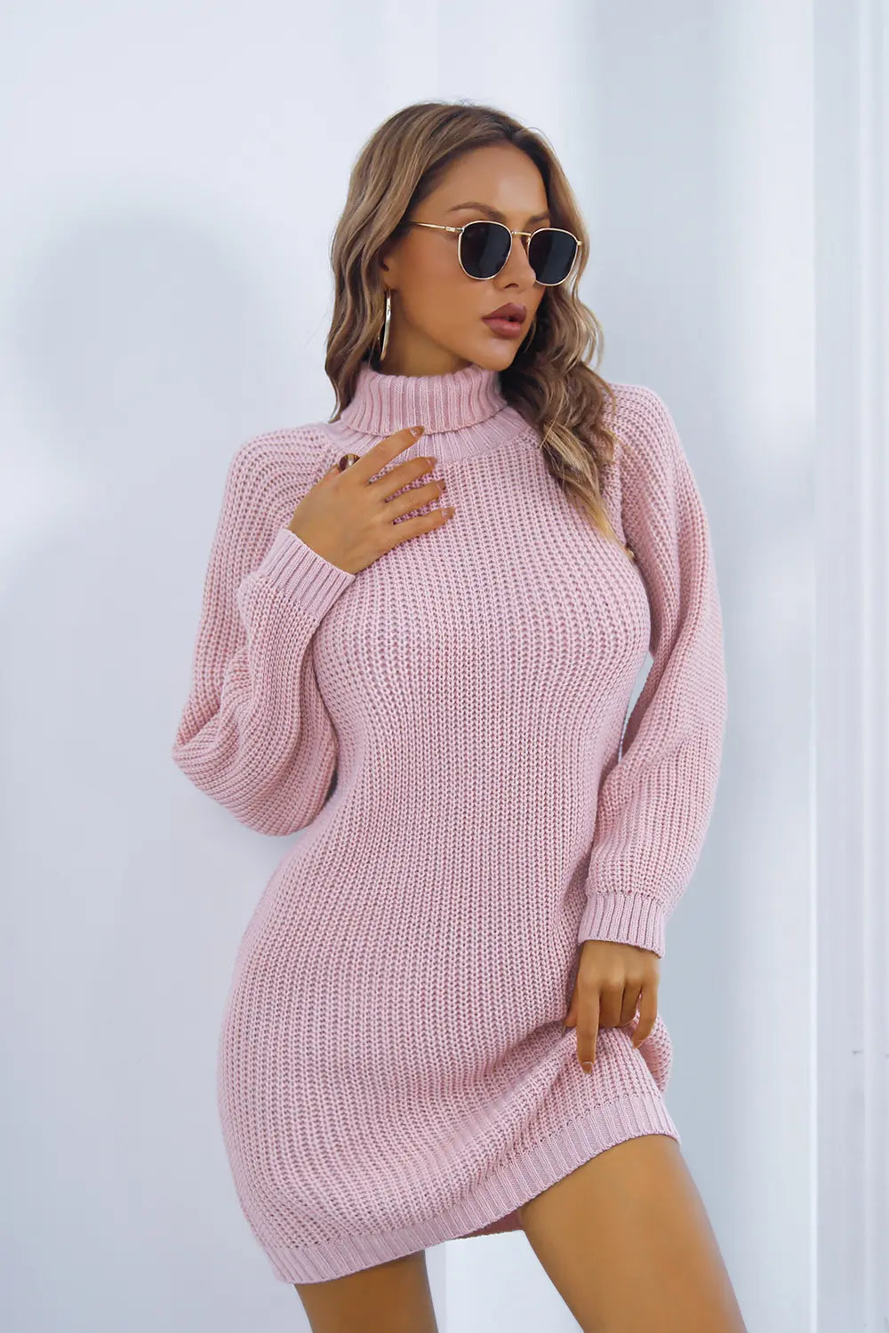 Onyx Fontaine — Buttoned Turtleneck Long Sleeve Sweater Dress, alternate view 7