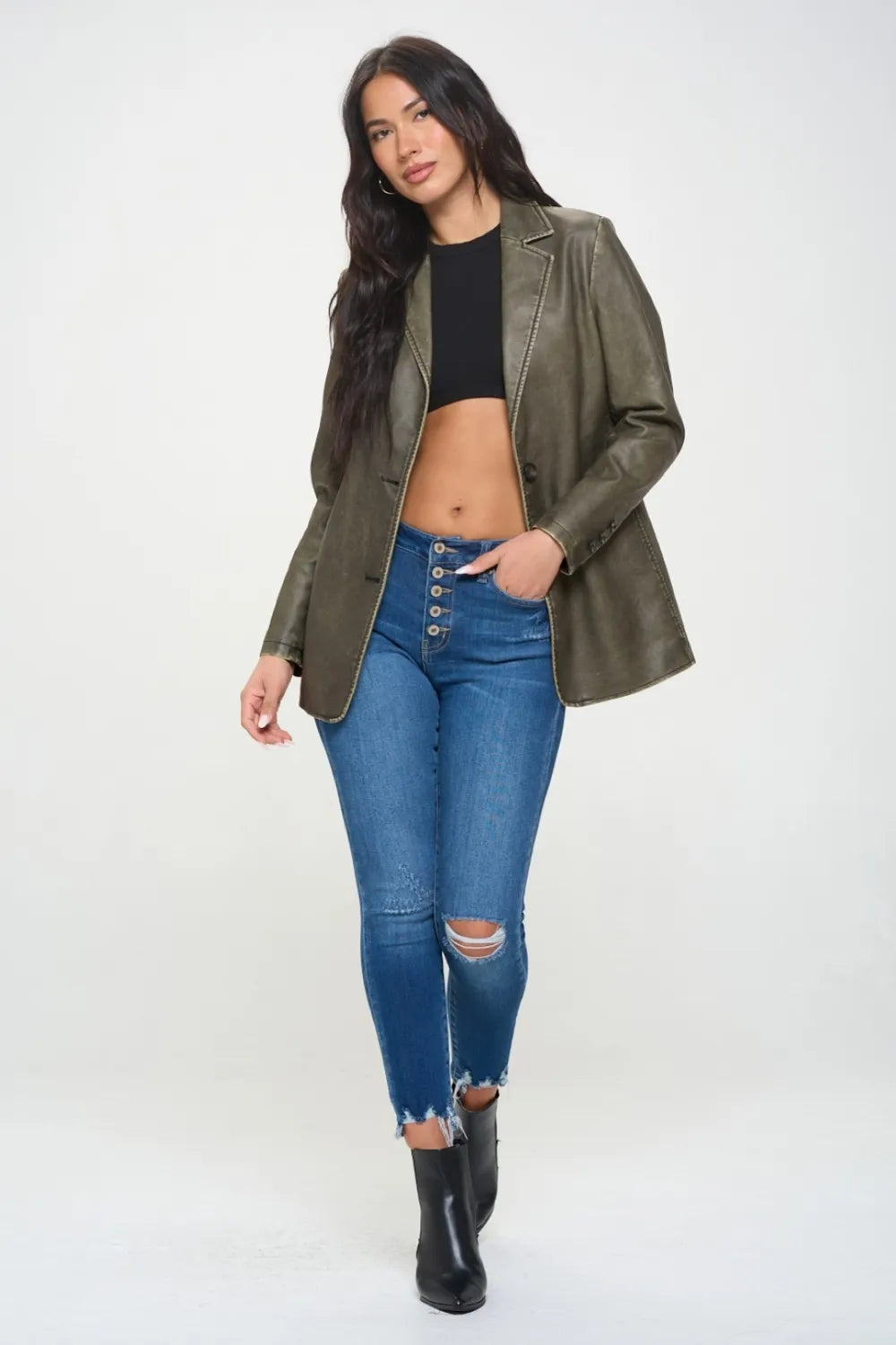 Gray Saint-Clair — Coalition LA Single-Breasted Vegan Leather Blazer, alternate view 4
