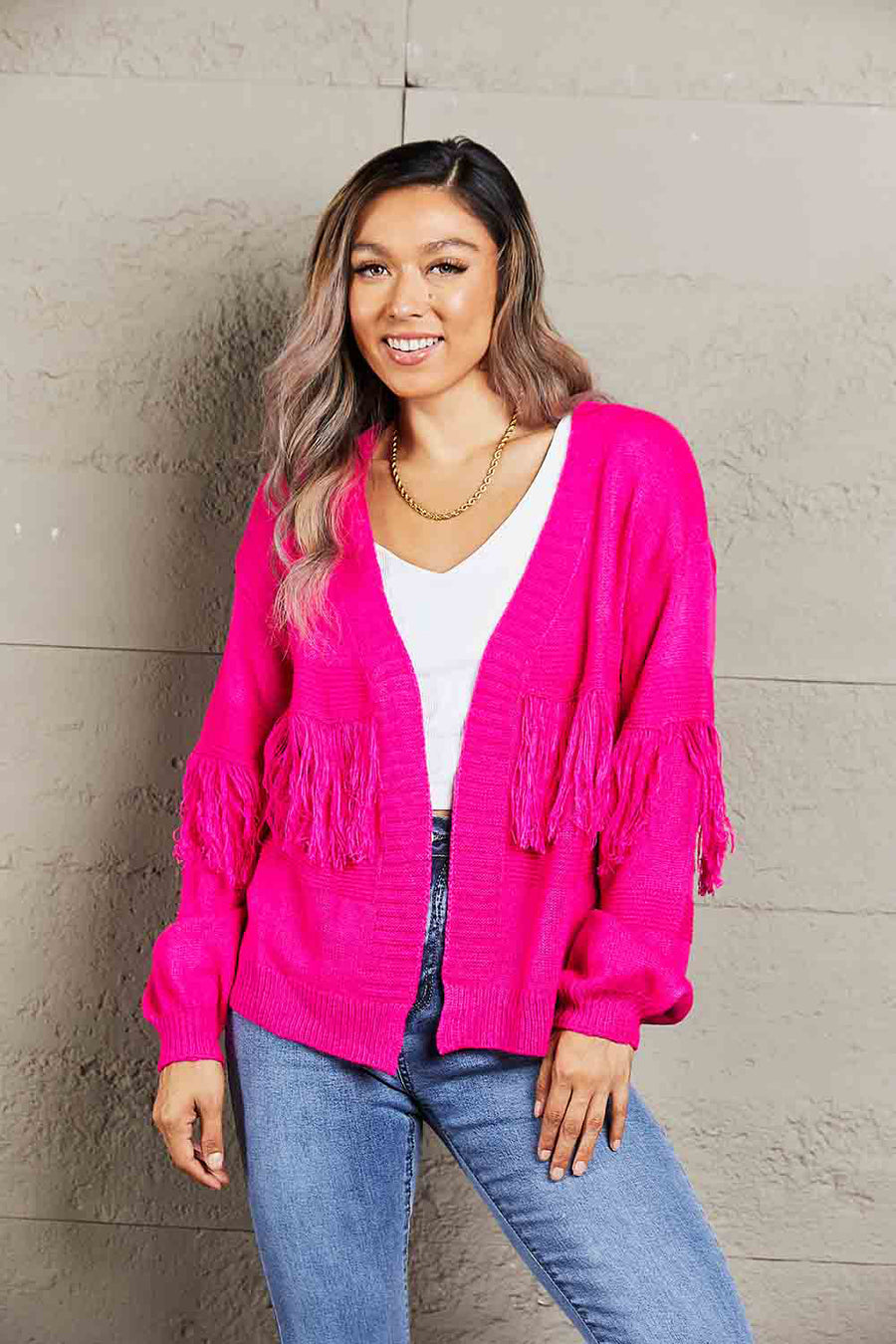 Rowan Rivière — Angel Wings Fringe Trim Open Front Cardigan
