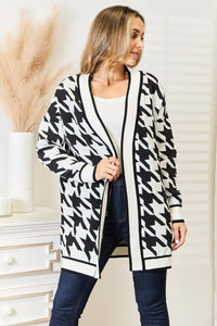 Rain Delacroix — Mandy Woven Right Houndstooth Open Front Longline Cardigan