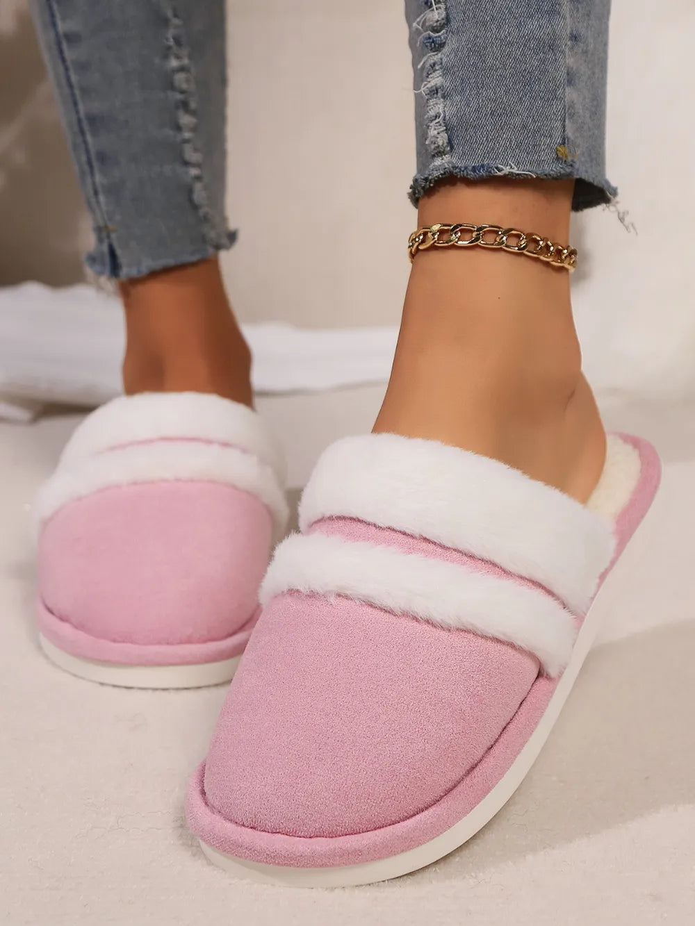 Jules Allegra — Contrast Faux Fur Round Toe Slippers Fashion Footwear, alternate view 26
