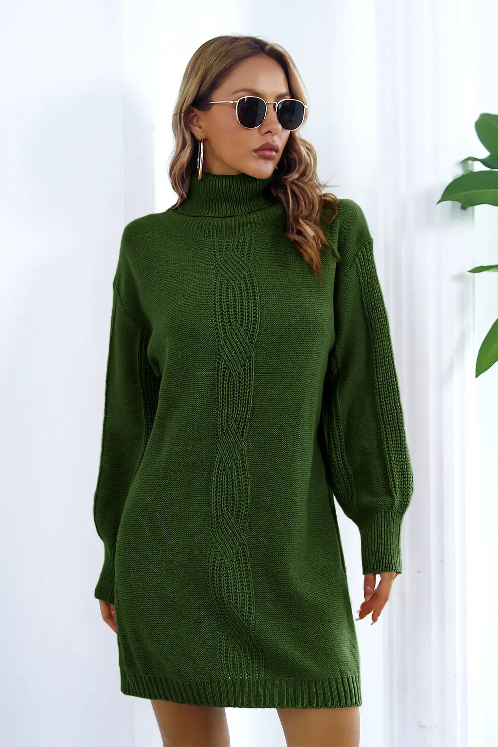 Wren Delacroix — Openwork Turtleneck Long Sleeve Sweater Dress, alternate view 8