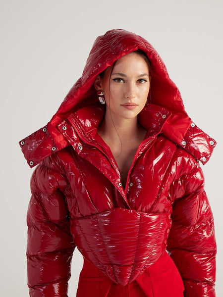 Aida Red Puffer Hooded Jacket