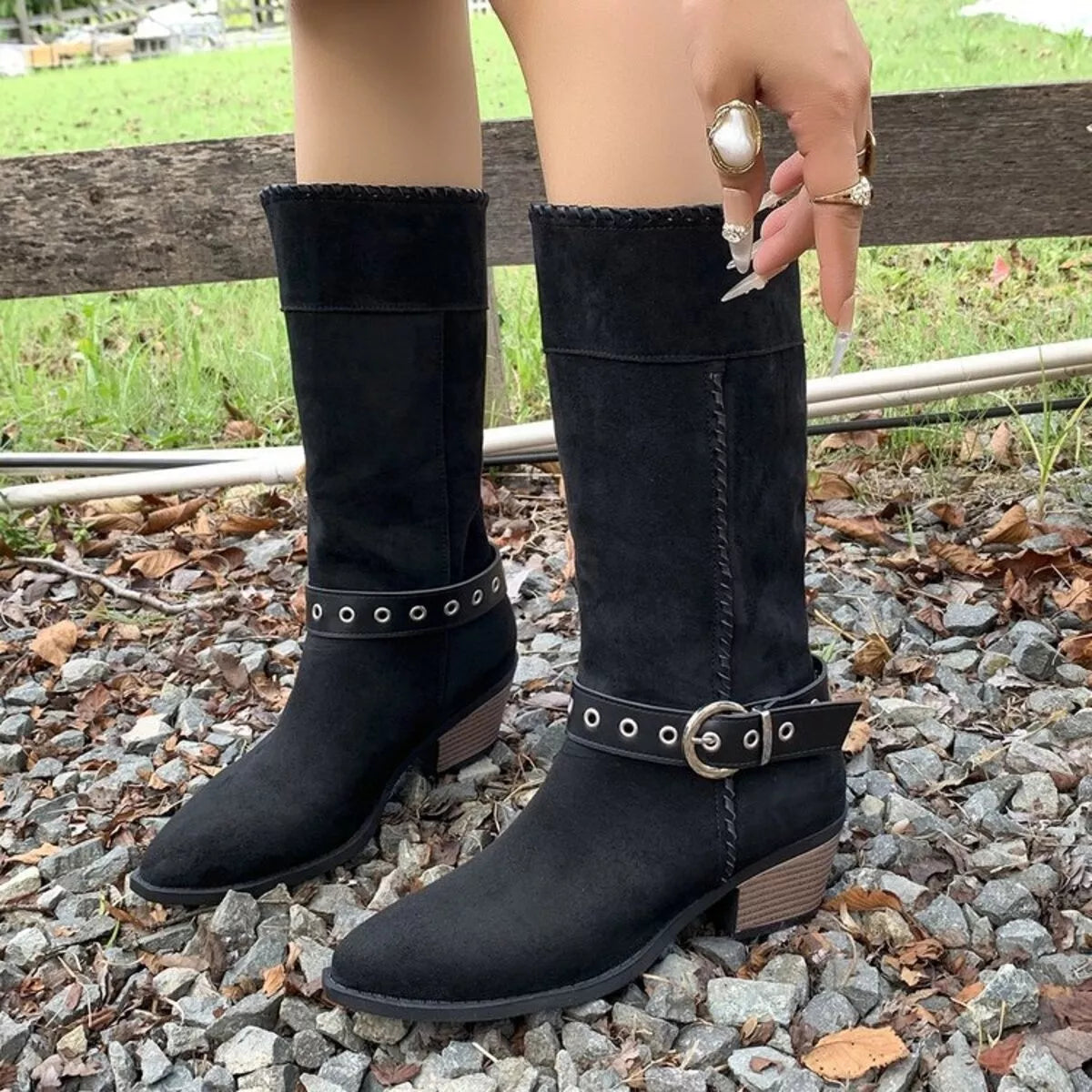 Nova Marino — Point Toe Block Heels Boots Fashion Footwear, alternate view 6