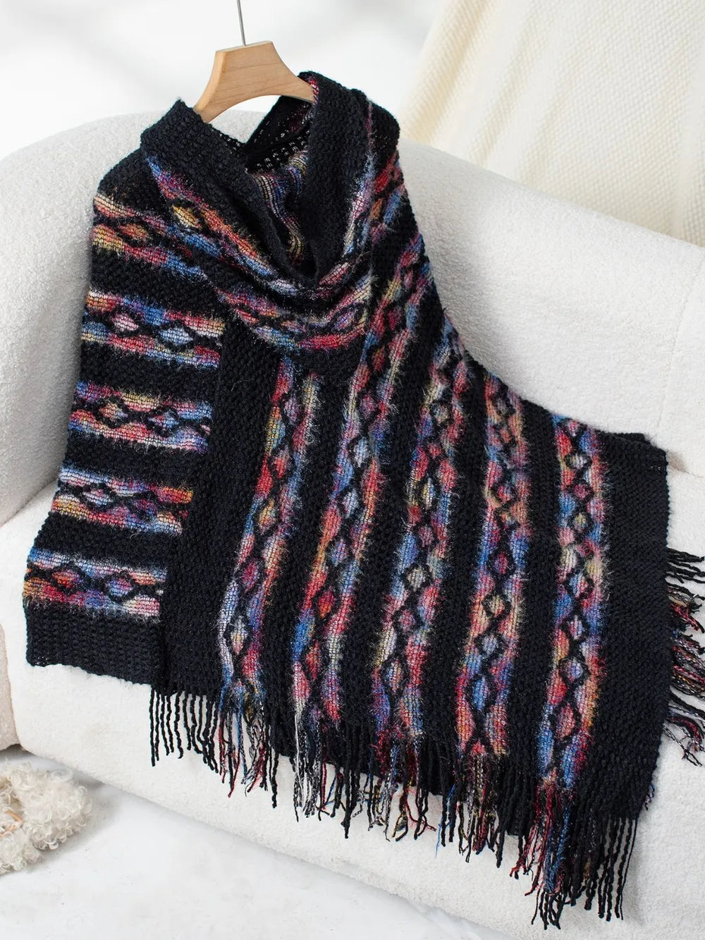 Aster Versailles — Fringe Contrast Hooded Poncho, alternate view 10