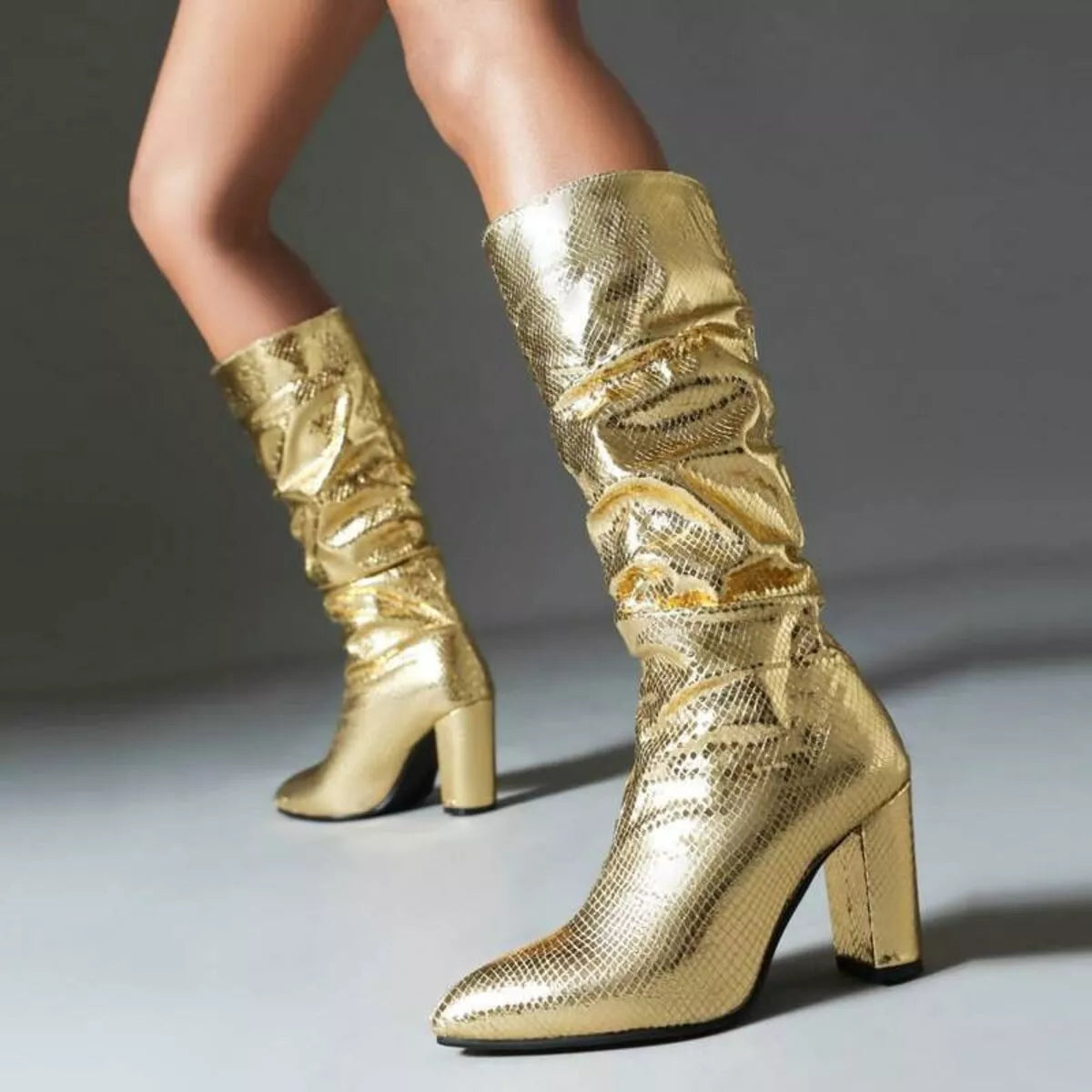Winter Bellini — Point Toe Block Heels Boots Fashion Footwear