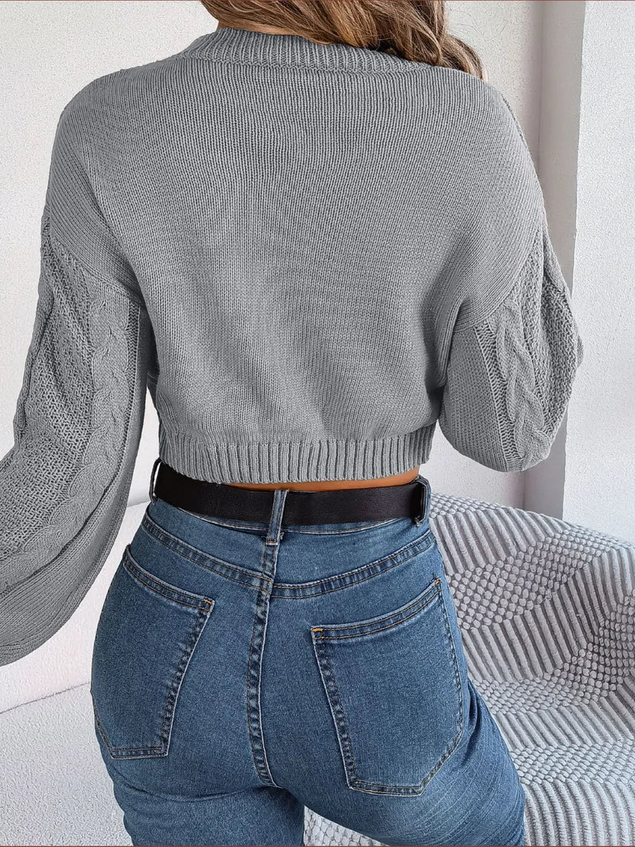 Paris Moreau — Cable-Knit Round Neck Cropped Sweater, alternate view 2