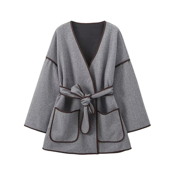 Zevoriel™ | Retro Short Belt Overcoat - Gray