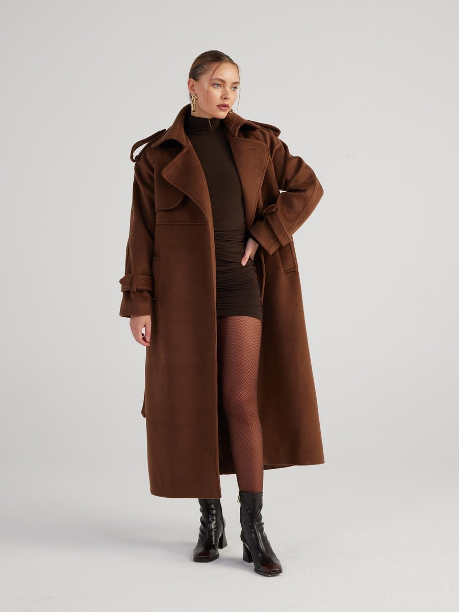Nora Brown Cashmere Blend Maxi Coat