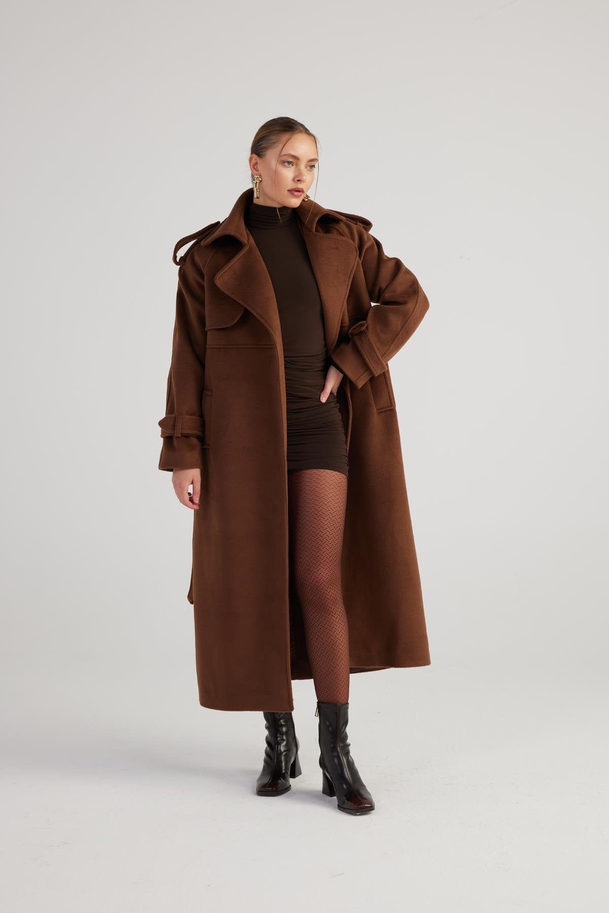 Nora — Brown Cashmere Blend Maxi Coat, alternate view 3