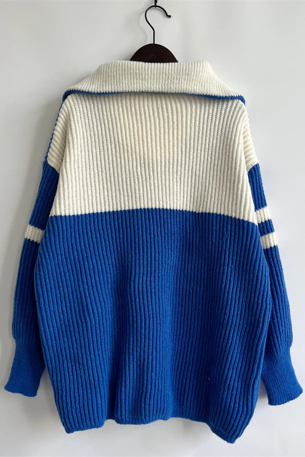 Reese Valmont — Quarter Zip Striped Dropped Shoulder Sweater, alternate view 4
